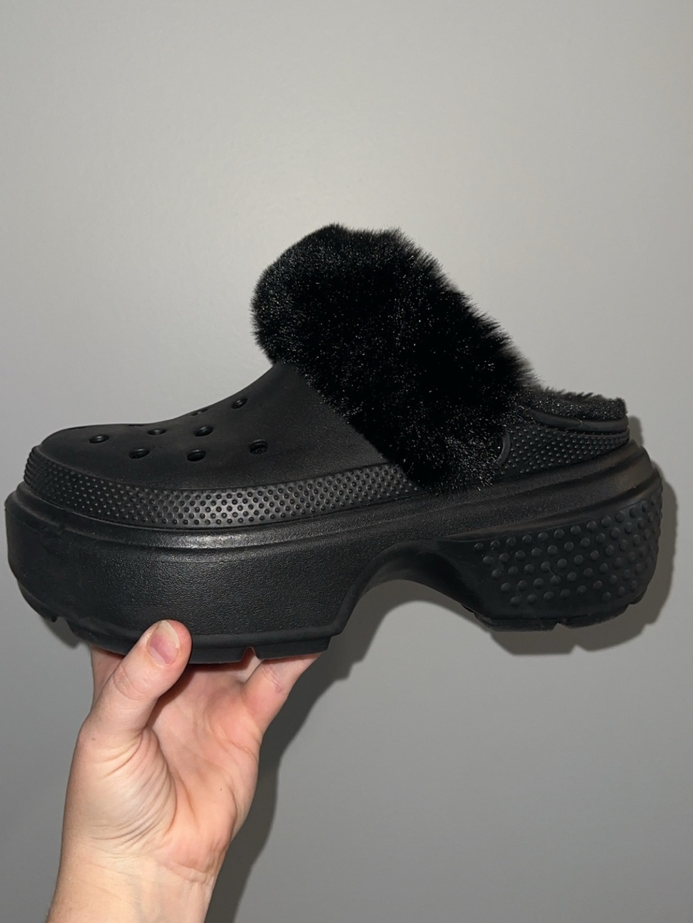 CROCS Platform Faux-Fur Clog in Black